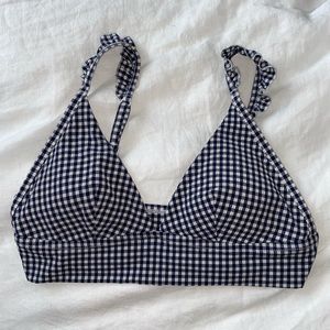 Navy Blue & White Ruffled Gingham Bikini Top